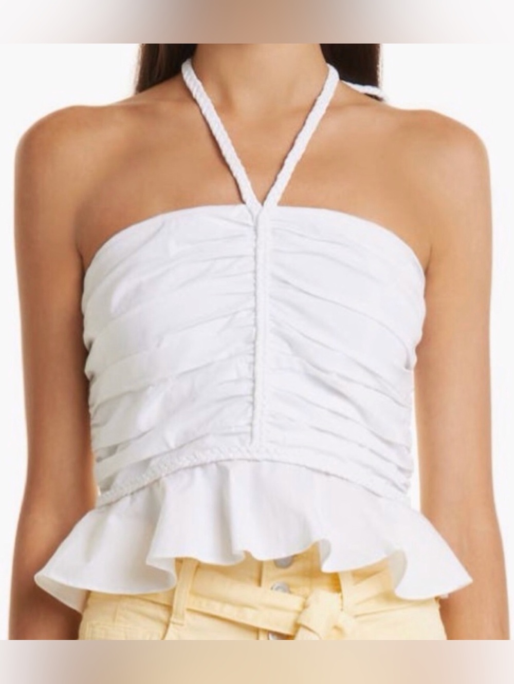 Veronica Beard Aerinne Rouched White Halter Top 10 M peplum